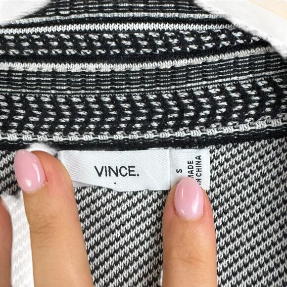 Vince Black & White Stripe Knit Short Sleeve Longline Open Cardigan Sweater - Picture 10 of 12